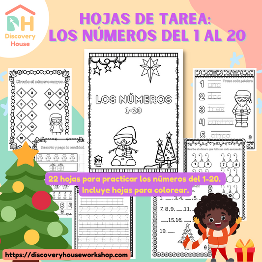 Hojas de Tarea: Números del 1 al 20 (Navidad)