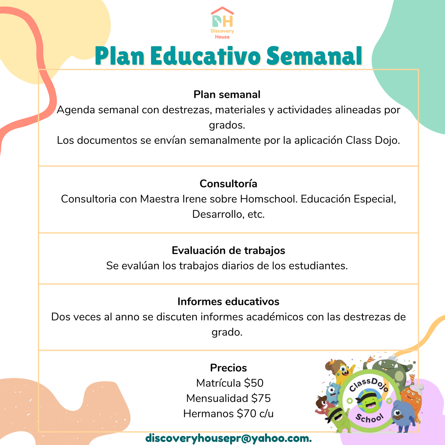 Servicio Educativo Semanal - Homeschoolers